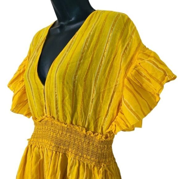 Saylor Yellow Adrianne Ruffle Sleeve Smocked Waist Mini Dress Sz M - Picture 9 of 16